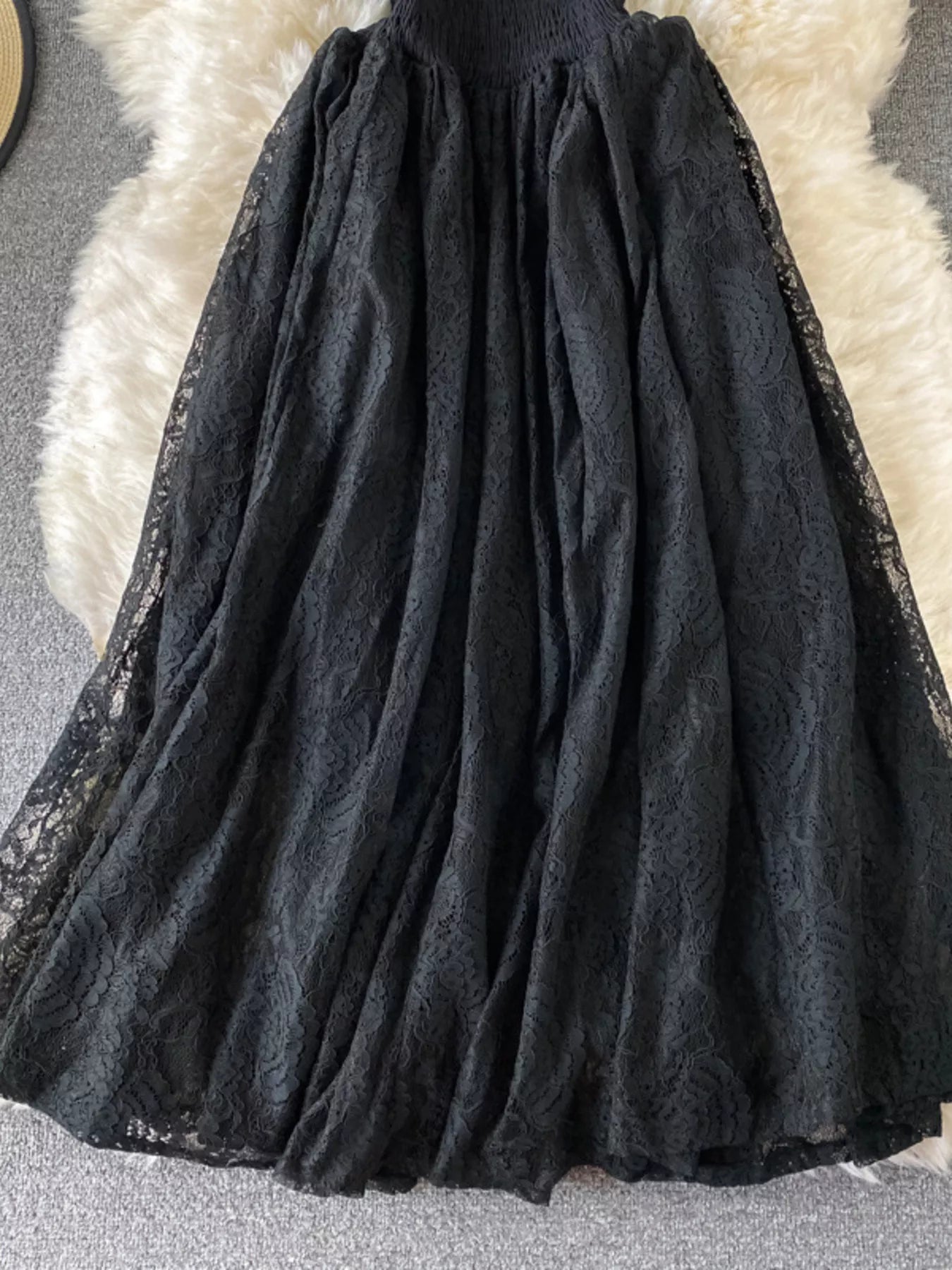Ruffled Mock Neck Lace Maxi Dress - Girly Tea