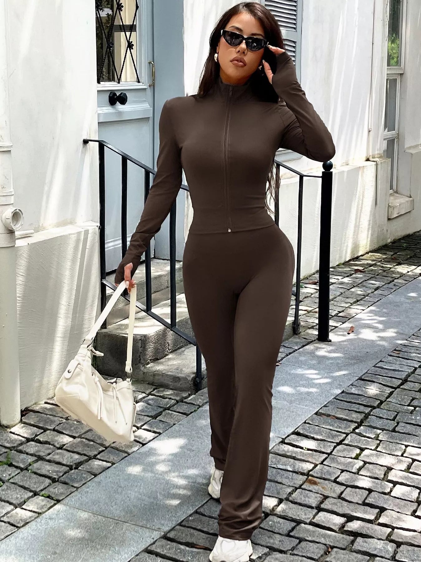 Zip Up Long Sleeve Outerwear and Pants Active Set - Girly Tea