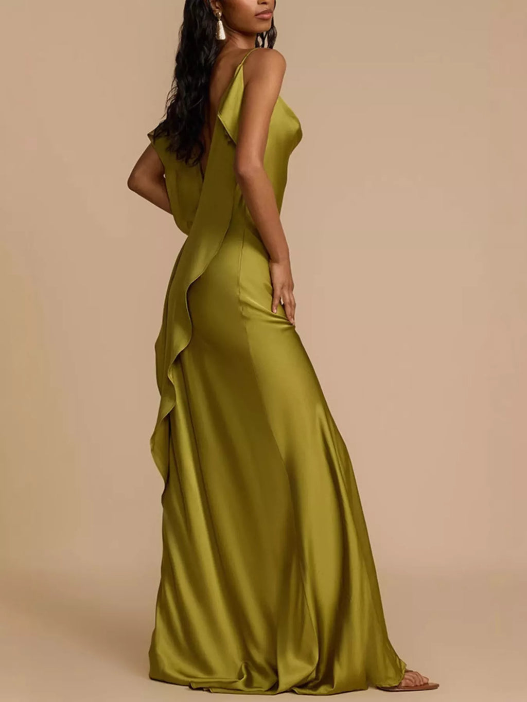 Satin Cowl Neck Slit Maxi Dress - Girly Tea