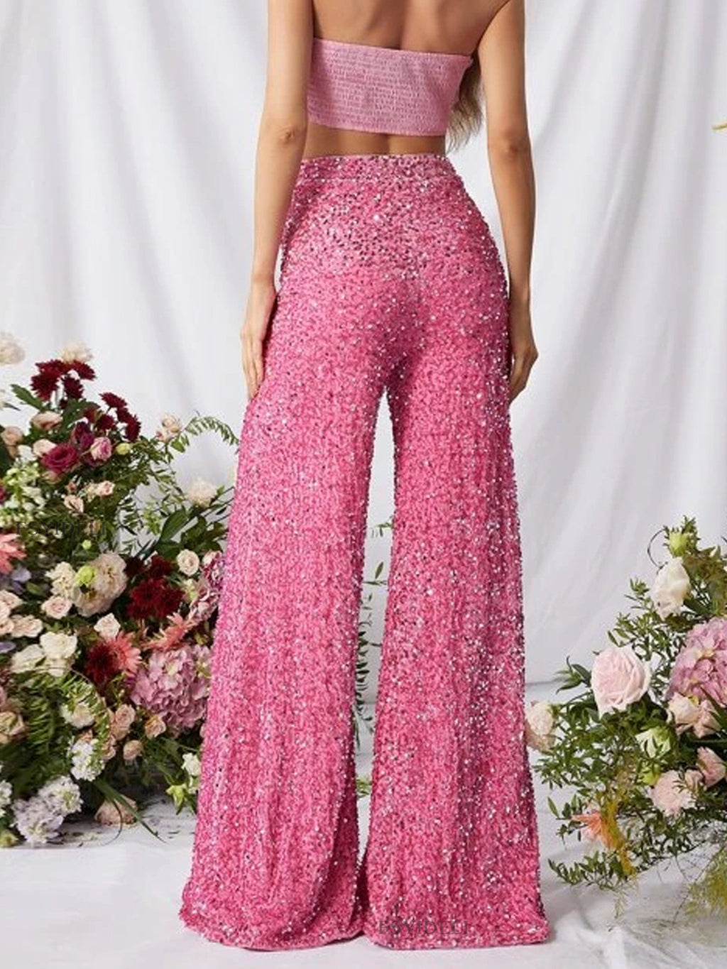 Sequin Embellished Wide Leg Pants - Girly Tea