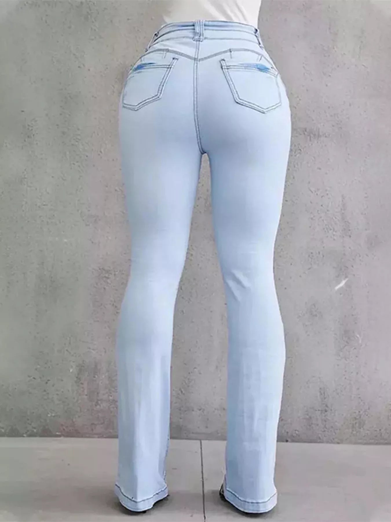 Full Size Wash High-Waisted Flare Jeans Plus Size - Girly Tea