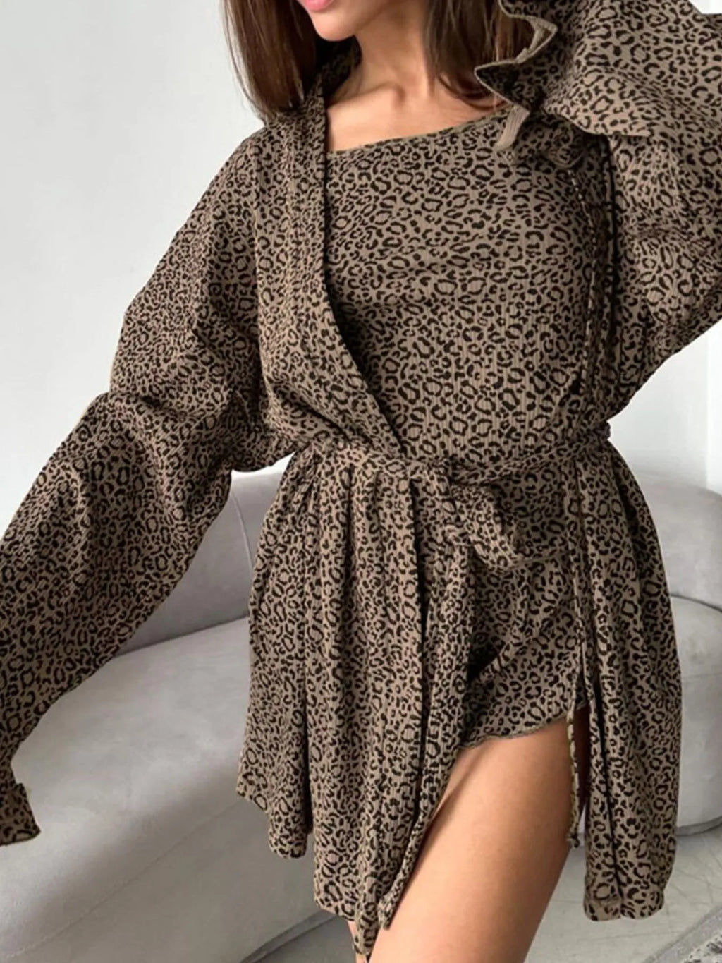 Leopard Cami Cardigan and Shorts 3-Piece Set - Girly Tea