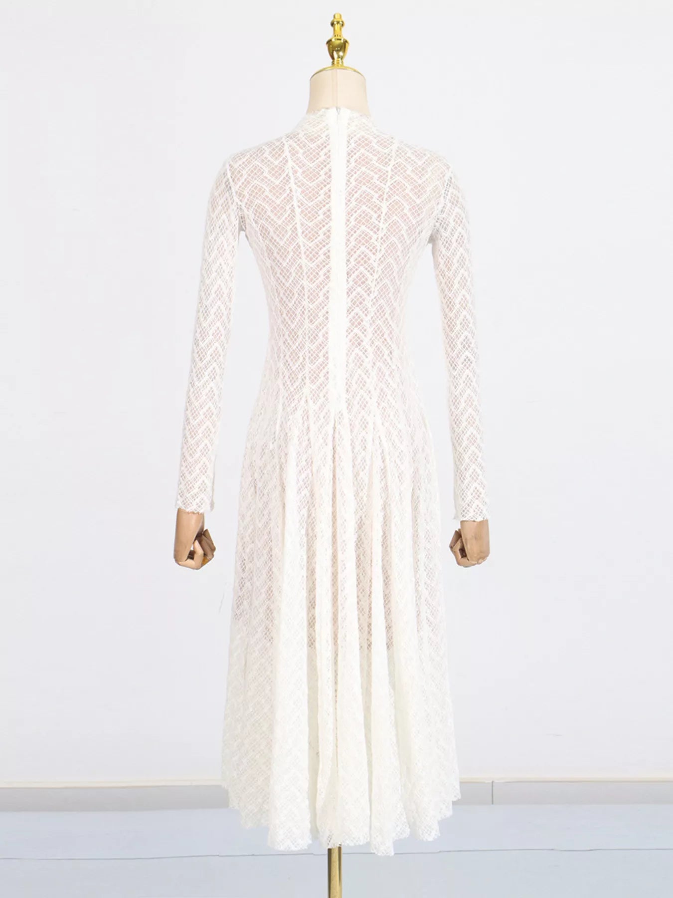 Lace Mock Neck Long Sleeve Maxi Dress - Girly Tea