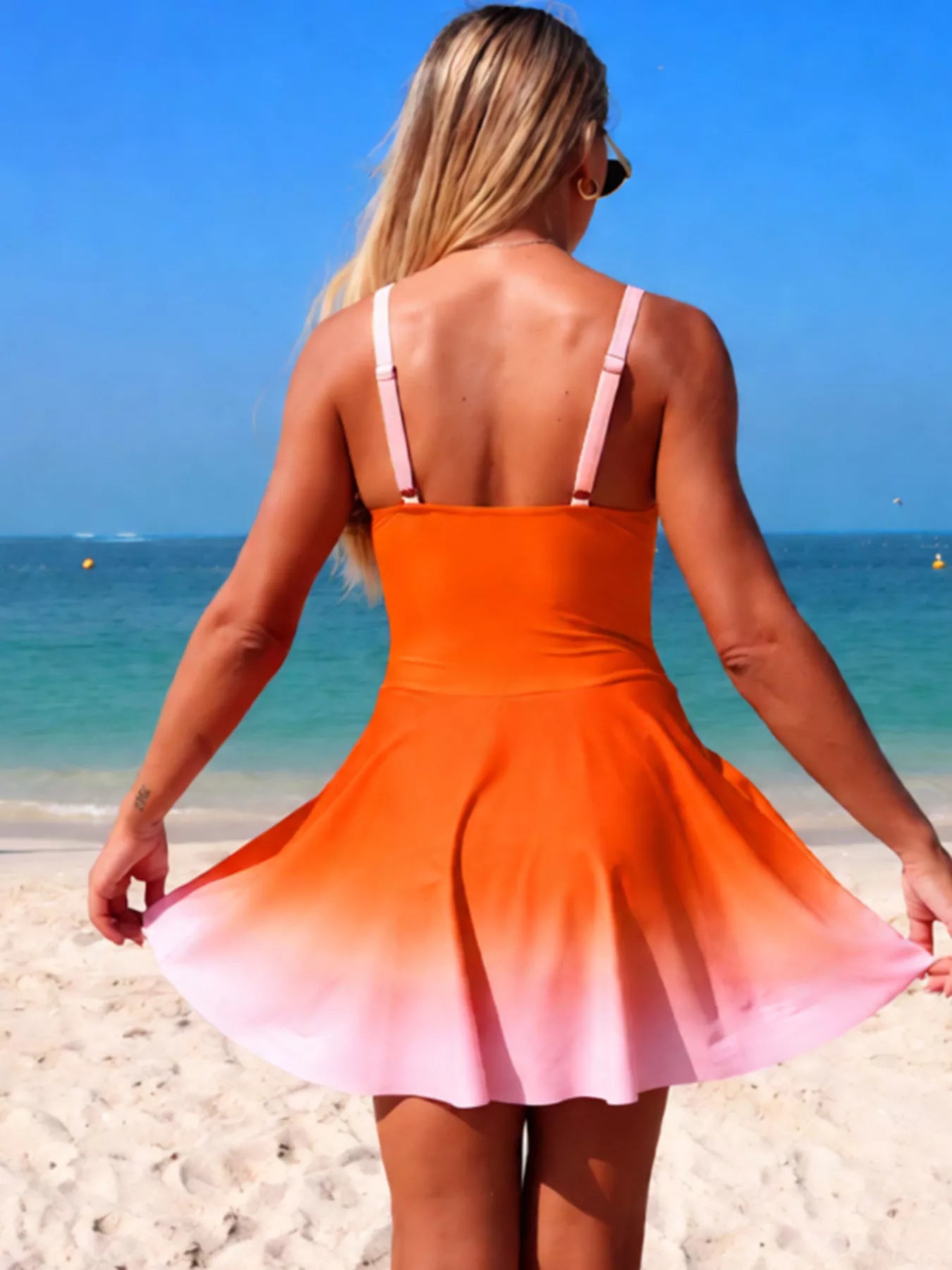 V-Neck Gradient One-Piece Swimsuit - Girly Tea