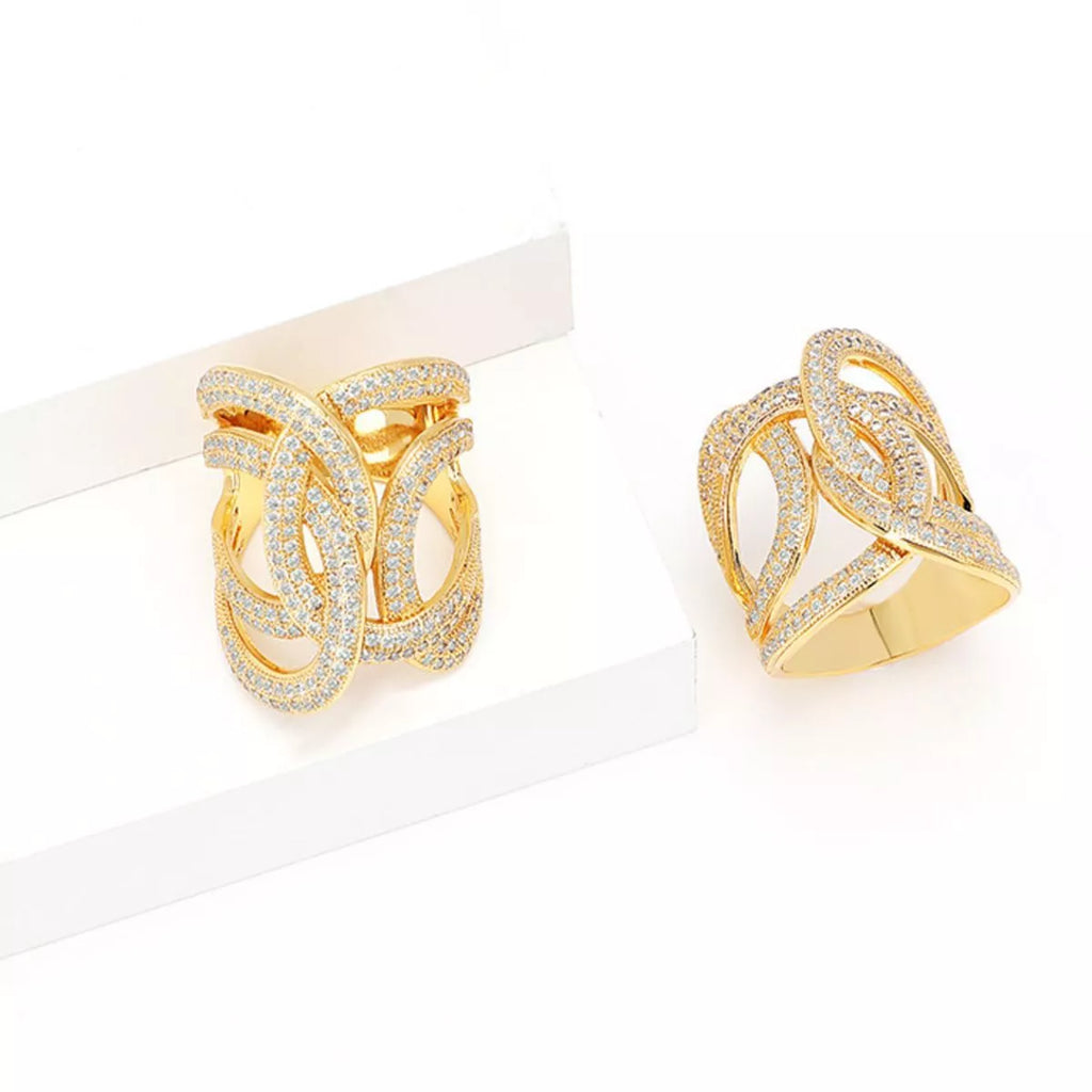 18K Gold-Plated Zircon Interwoven Ring - Girly Tea