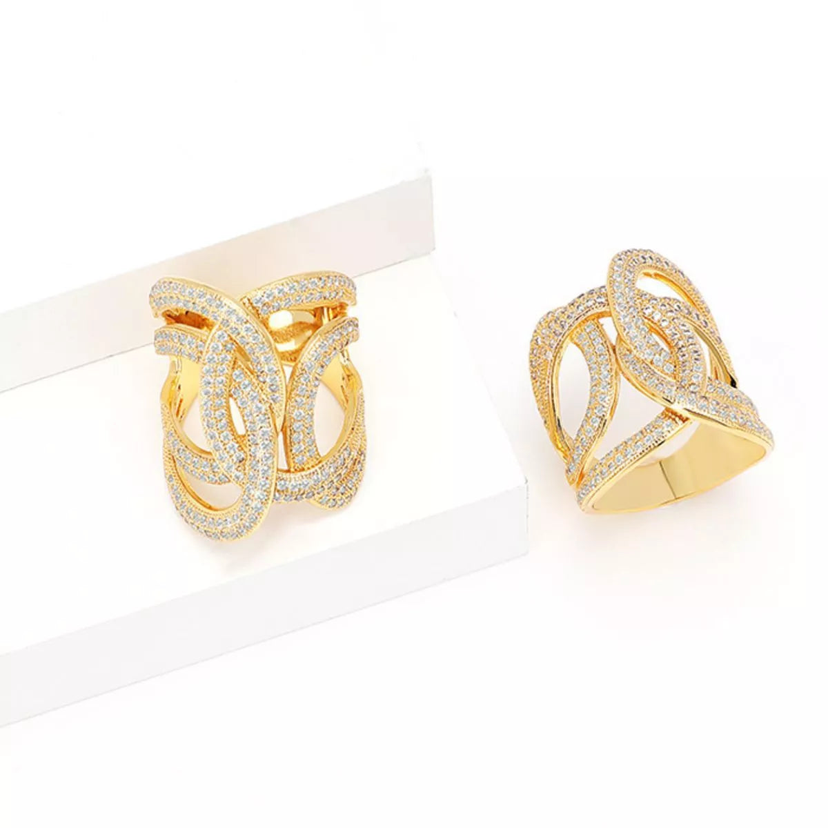 18K Gold-Plated Zircon Interwoven Ring - Girly Tea