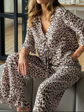 Leopard Print Ruffle Trim and Pants Lounge Set - Girly Tea