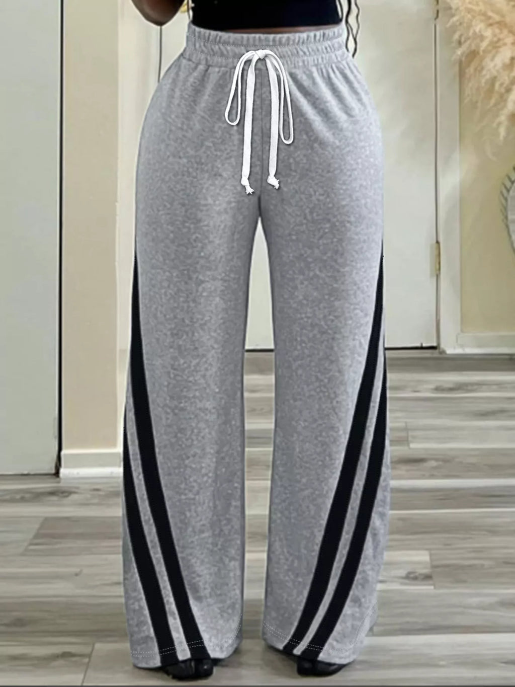 Plus Size Striped Contrast Wide Leg Pants - Girly Tea