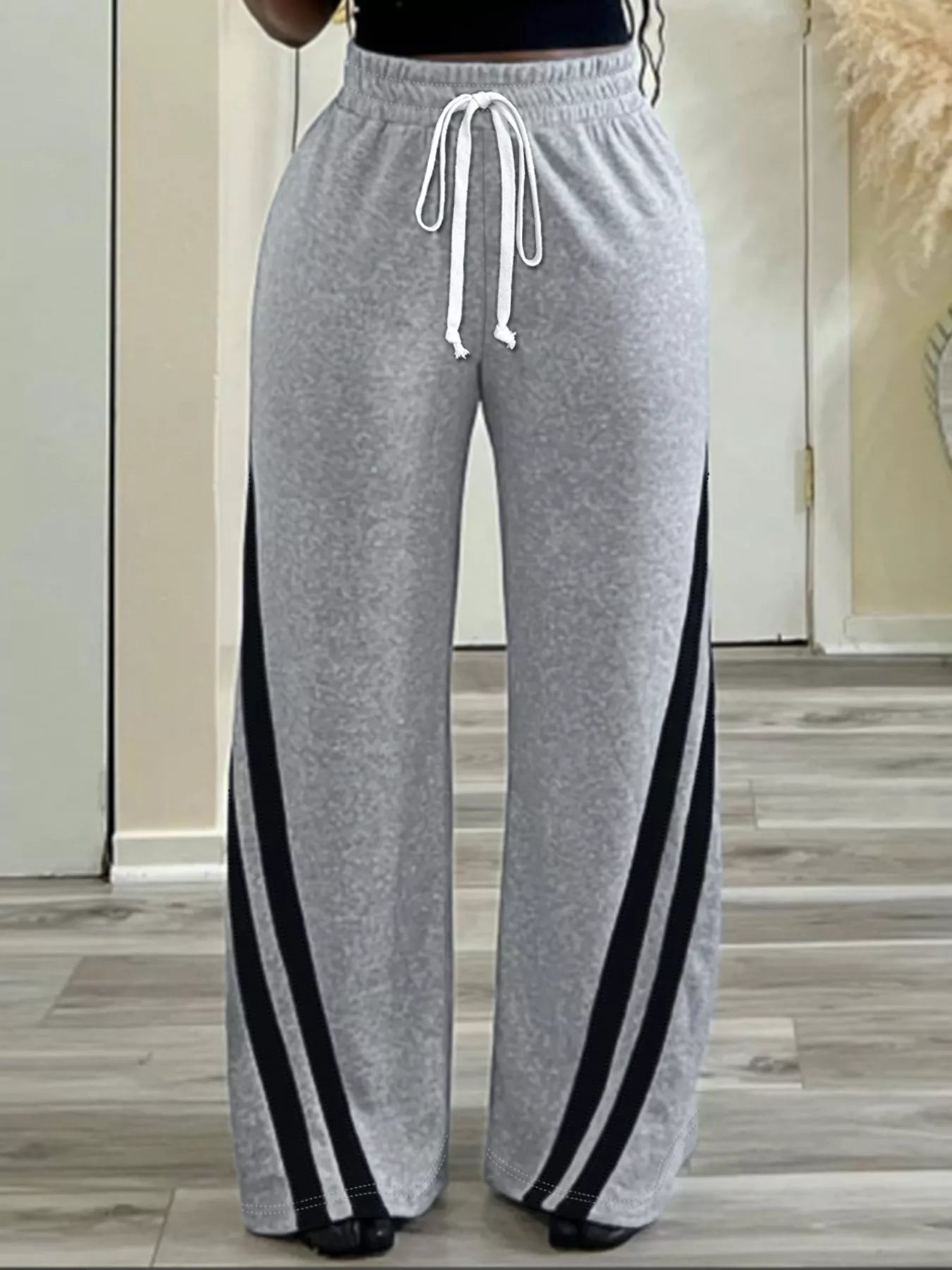 Plus Size Striped Contrast Wide Leg Pants - Girly Tea