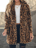 Leopard Collared Neck Coat with Pockets - Girly Tea