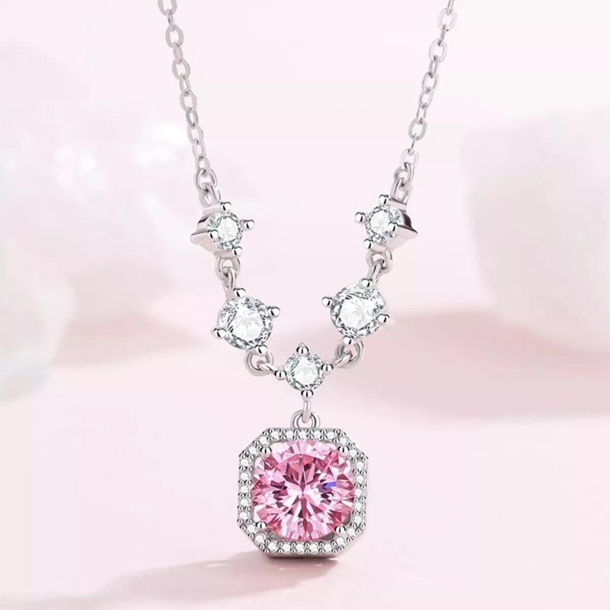 925 Sterling Silver Zircon Pendant Necklace - Girly Tea