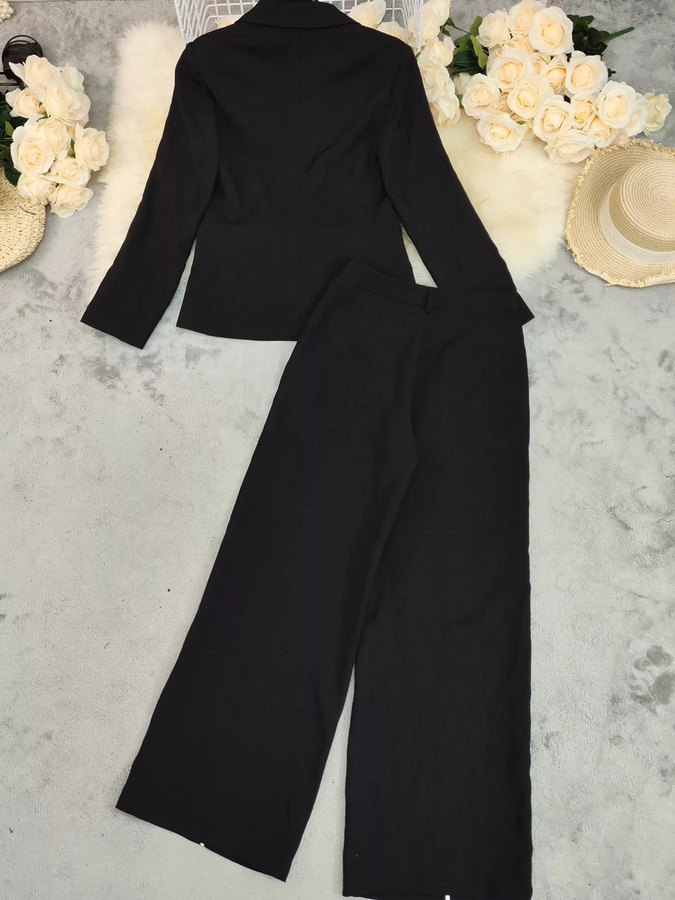 Contrast Trim Blazer & Wide Leg Pants Set - Girly Tea