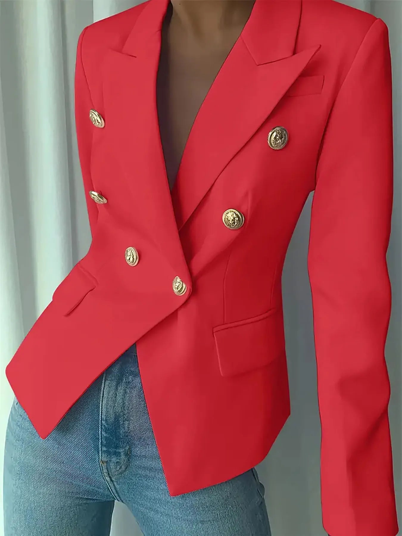 Decor Button Lapel Collar Blazer - Girly Tea