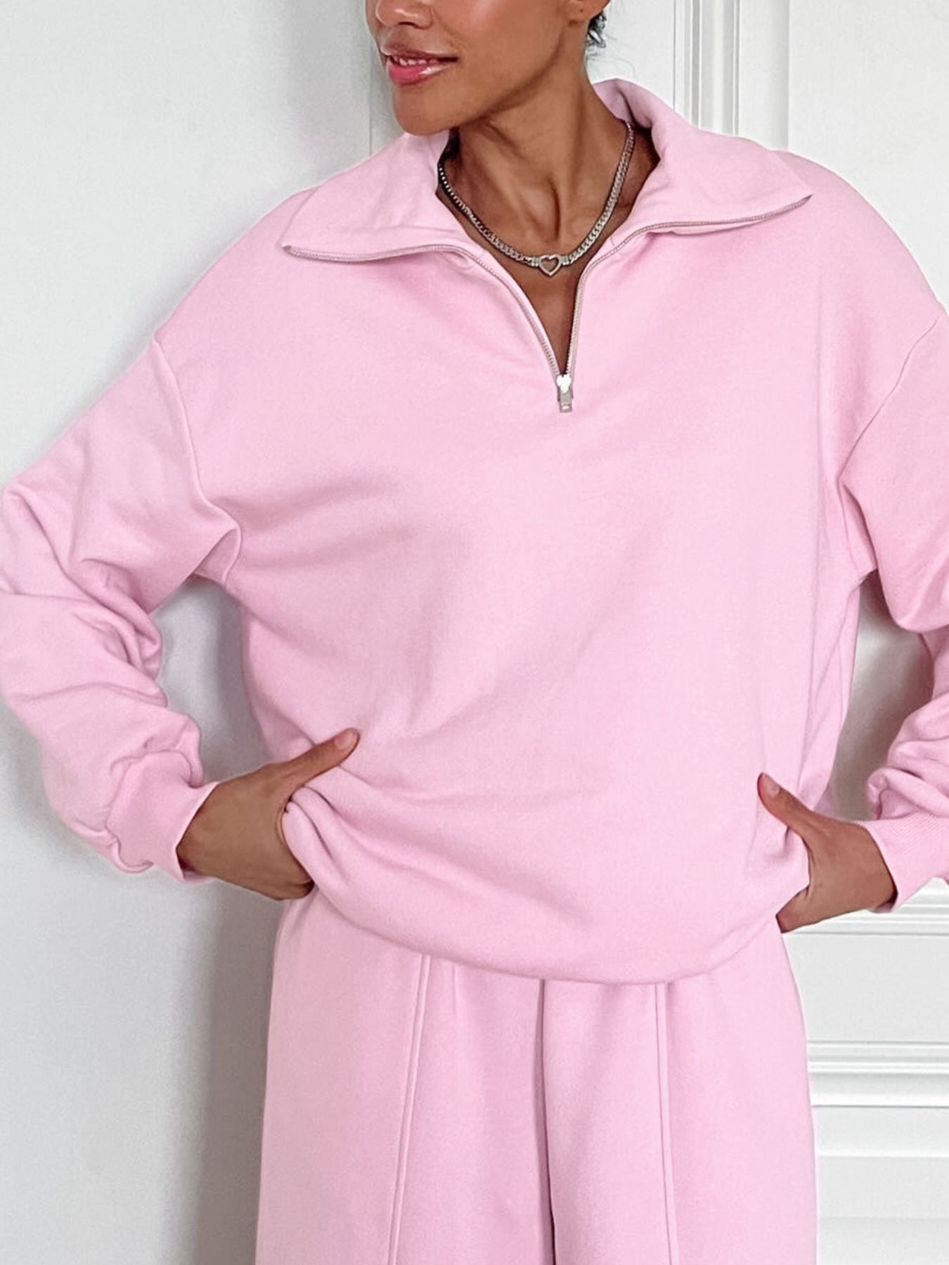 Quarter Zip Long Sleeve Top and Pants Set - Girly Tea