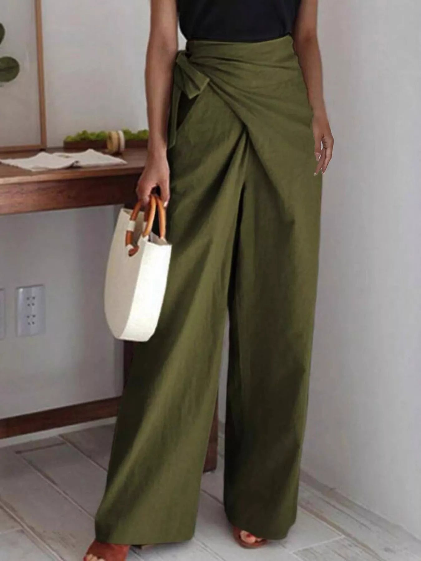 Wrap Waist Wide Leg Pants - Girly Tea