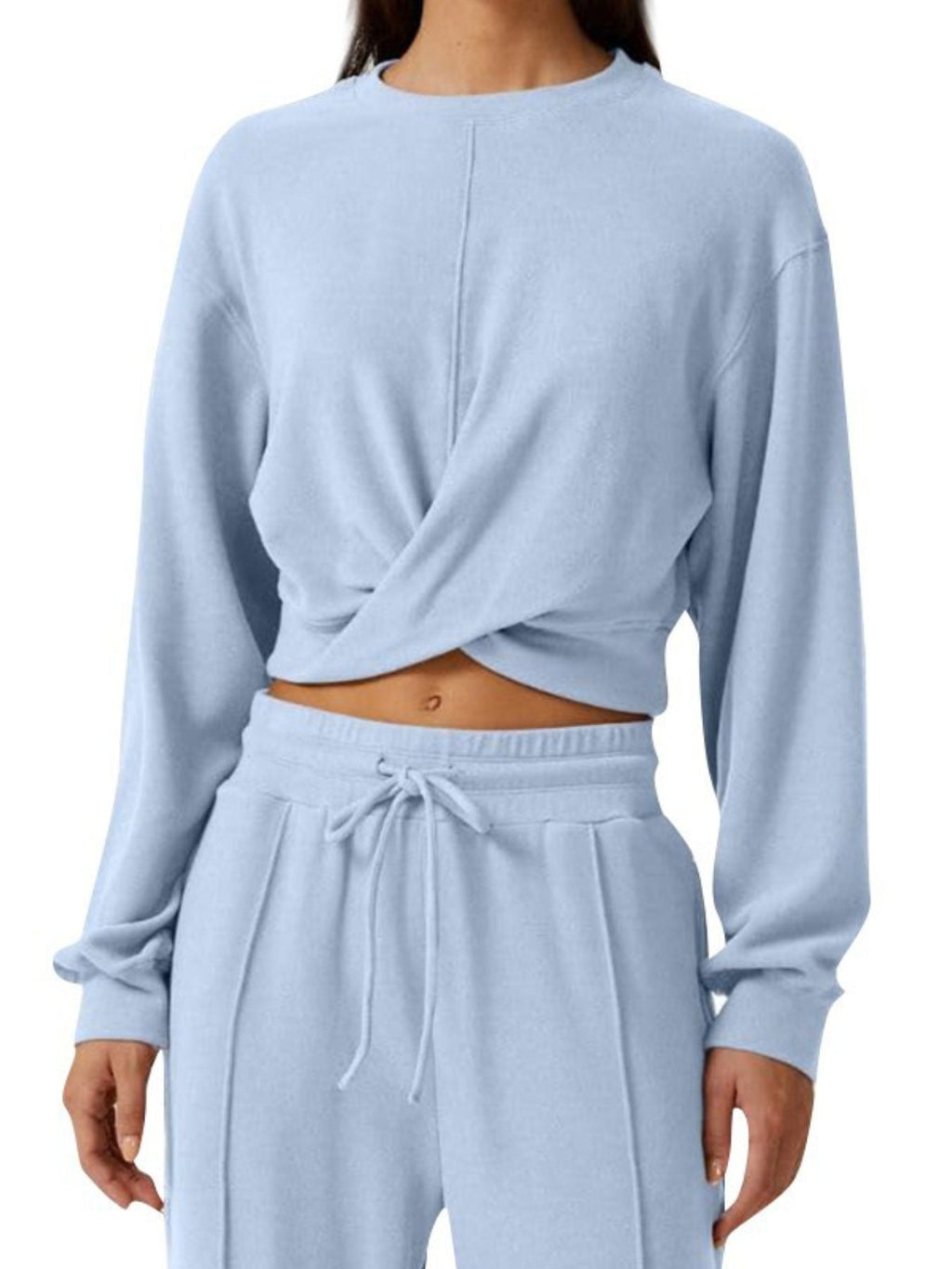 Twist-Front Long Sleeve Top and Pants Set - Girly Tea