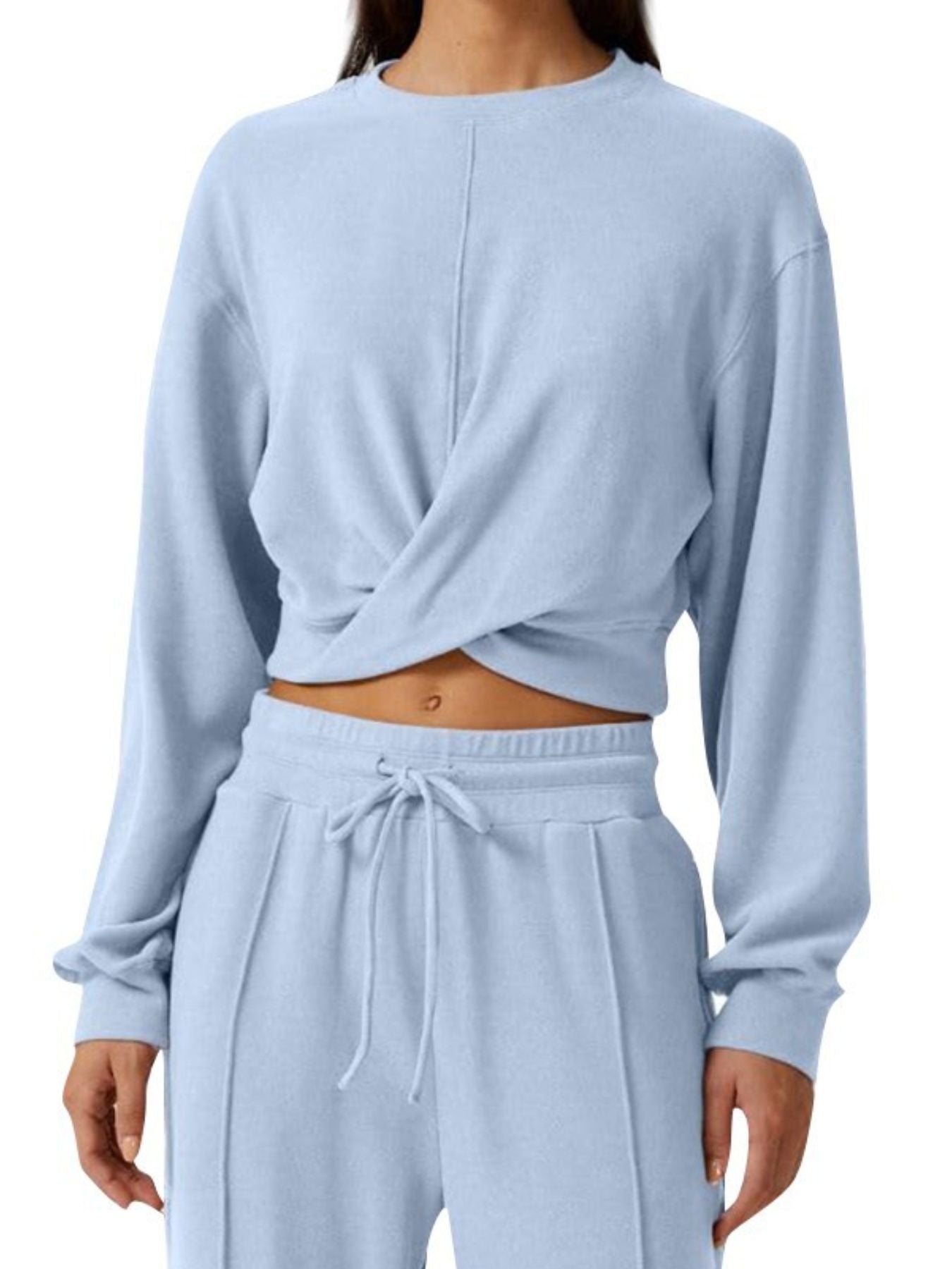 Twist-Front Long Sleeve Top and Pants Set - Girly Tea