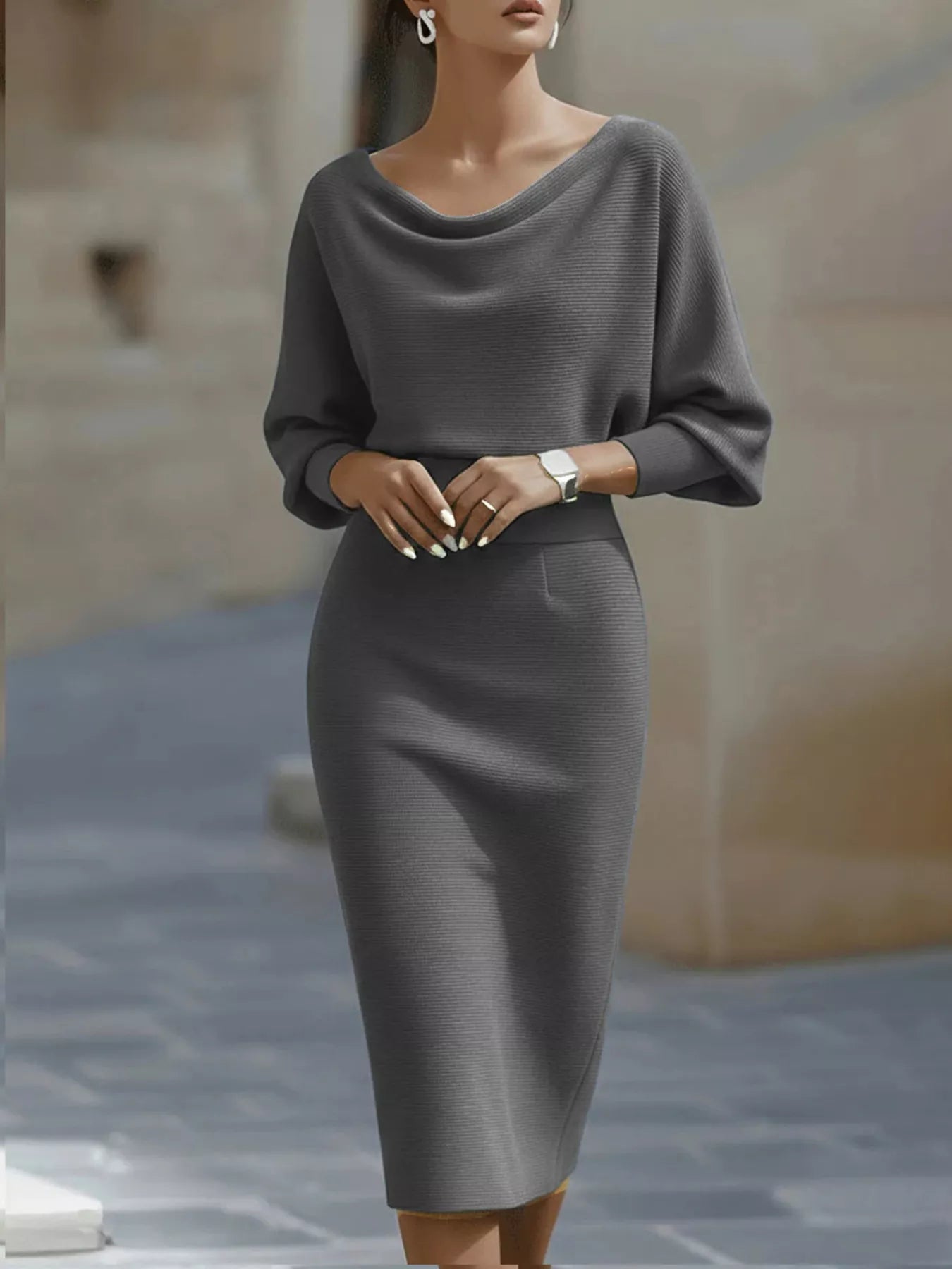Cowl Neck Knit Bodycon Dress - Girly Tea