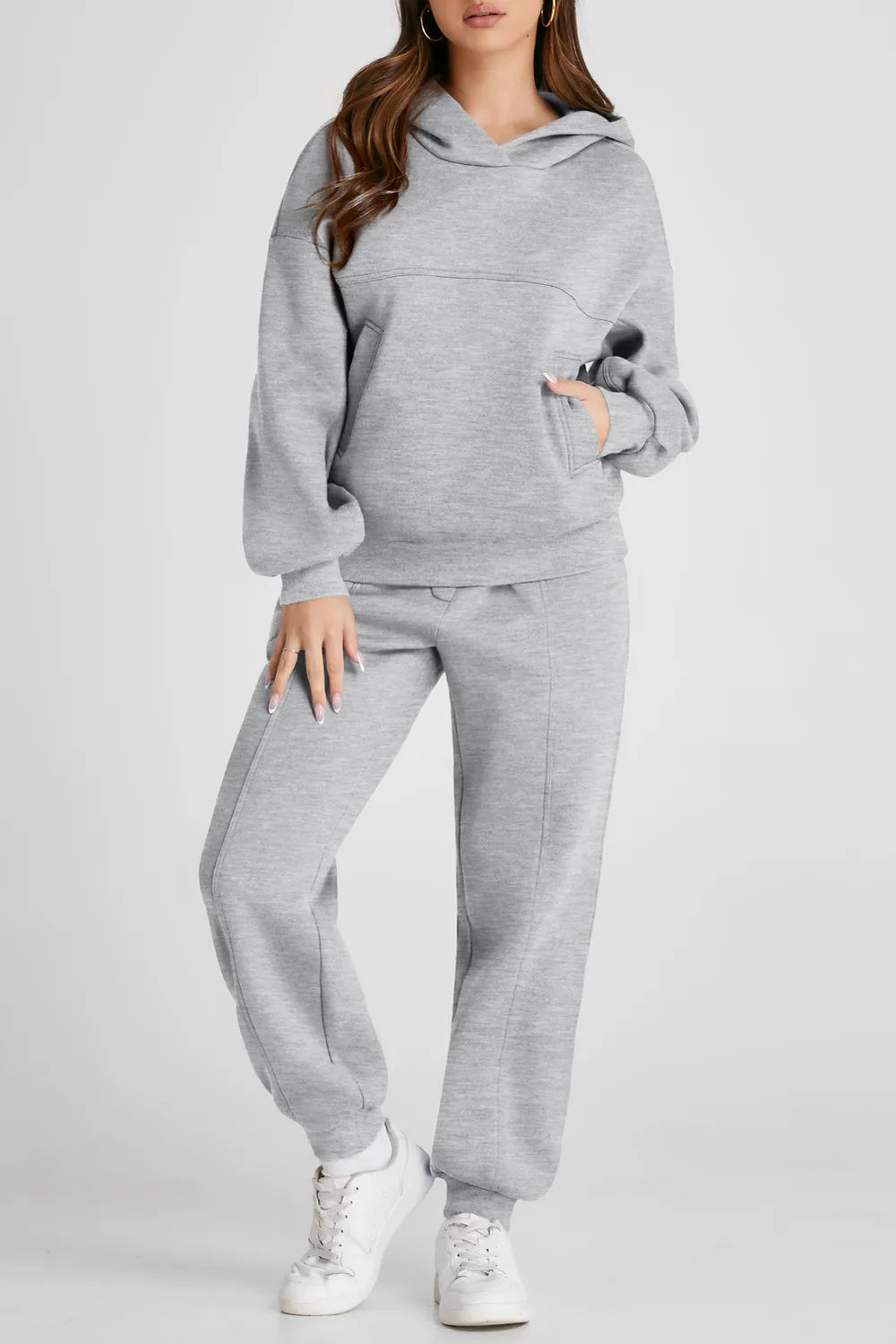 Dropped Shoulder Long Sleeve Hoodie and Pants Active Set - Girly Tea