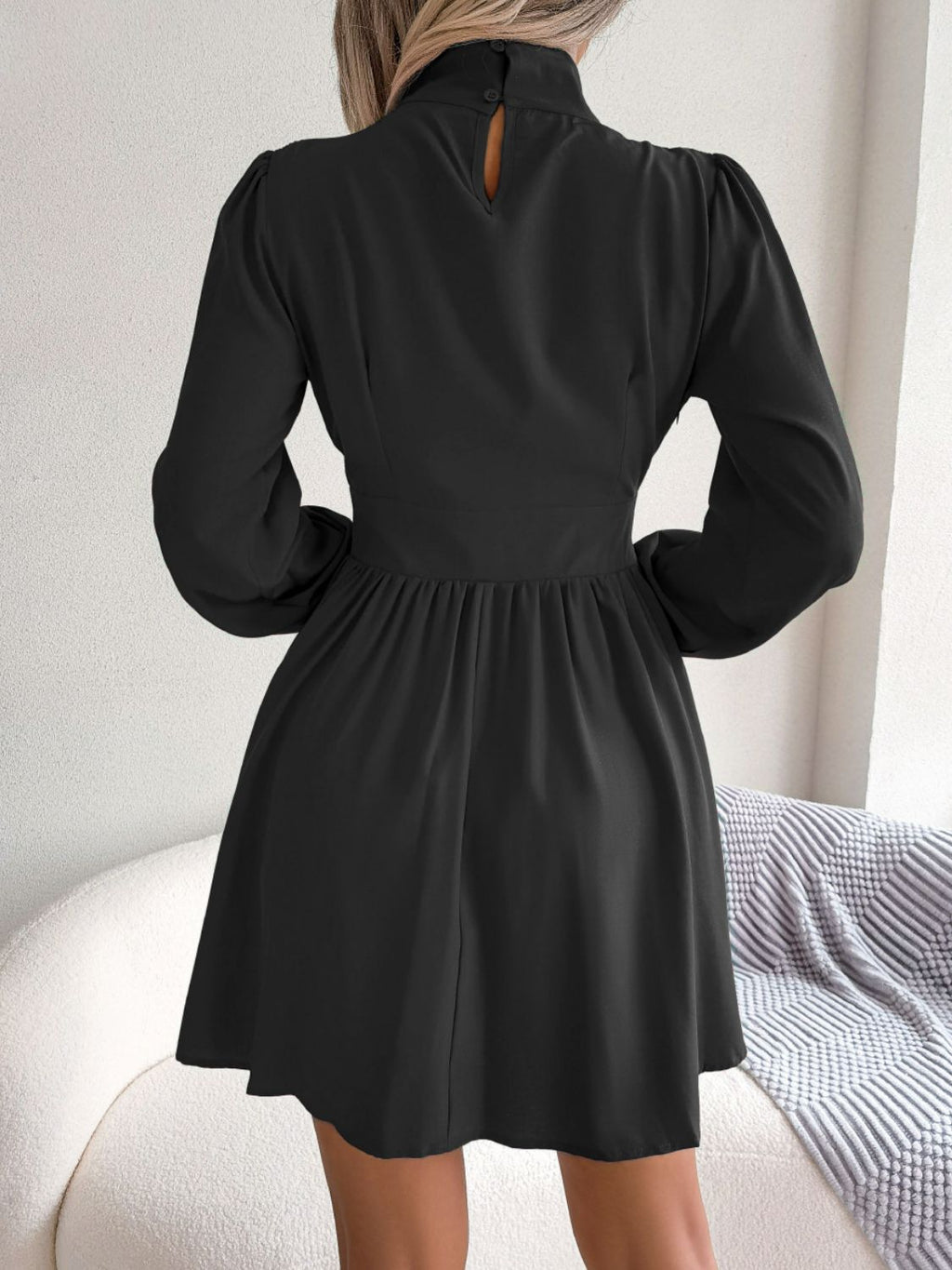 Cutout Turtleneck A-Line Mini Dress - Girly Tea
