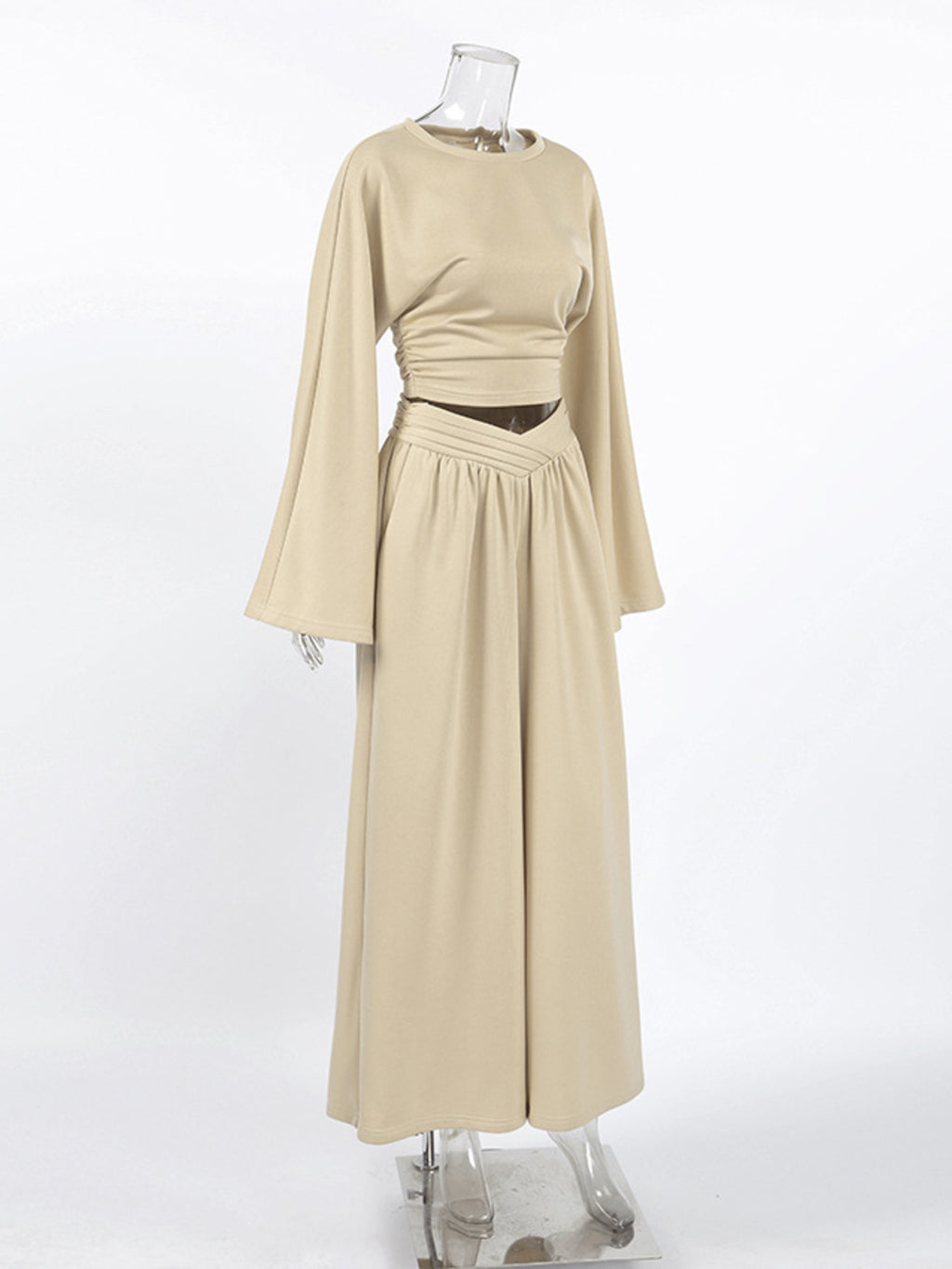 Round Neck Top and Wide Leg Pants Set - Girly Tea
