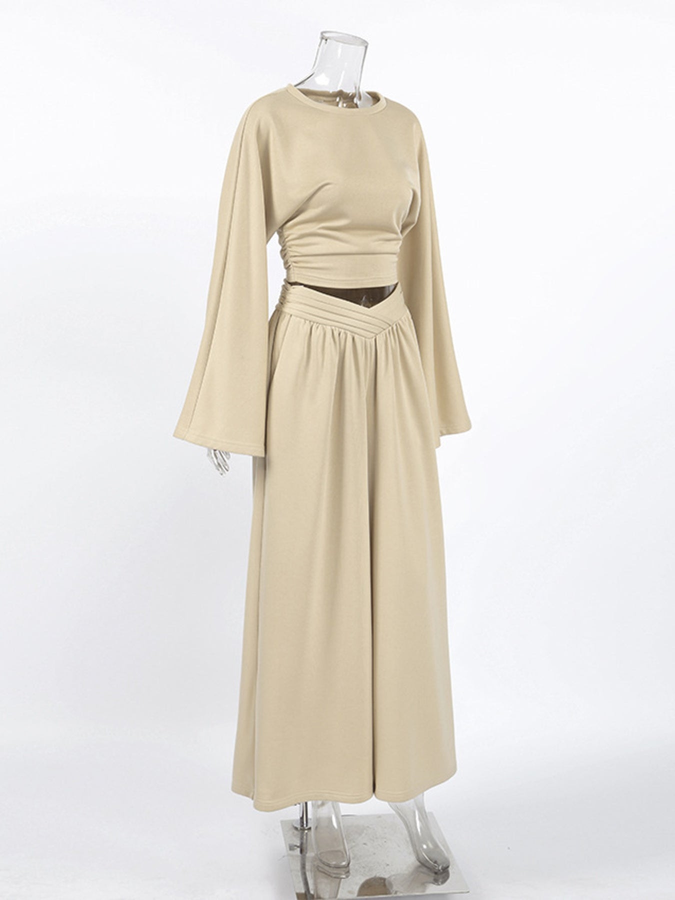 Round Neck Top and Wide Leg Pants Set - Girly Tea