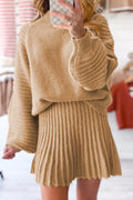 Ribbed Knit Long Sleeve Top and Skirt Sweater Set - Girly Tea