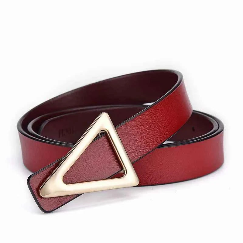 Triangle Buckle Leather Skinny Belt
