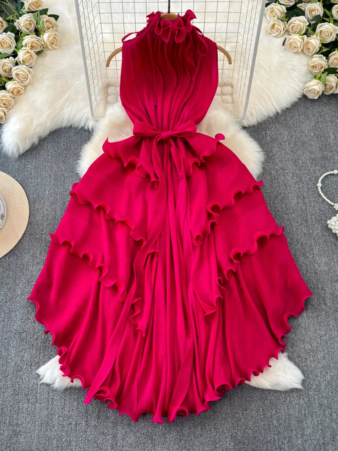 Ruffled Tiered Sleeveless Midi Dress - Girly Tea