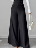 High Waist Wide Leg Button Decor Pants - Girly Tea