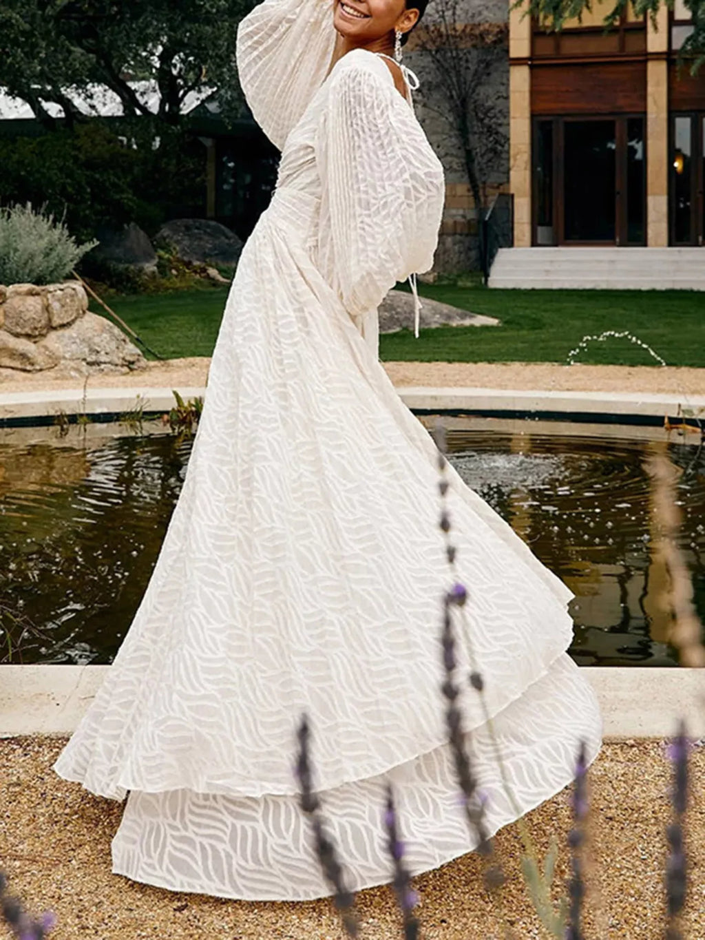V-Neck Long Sleeve Maxi Dress - Girly Tea