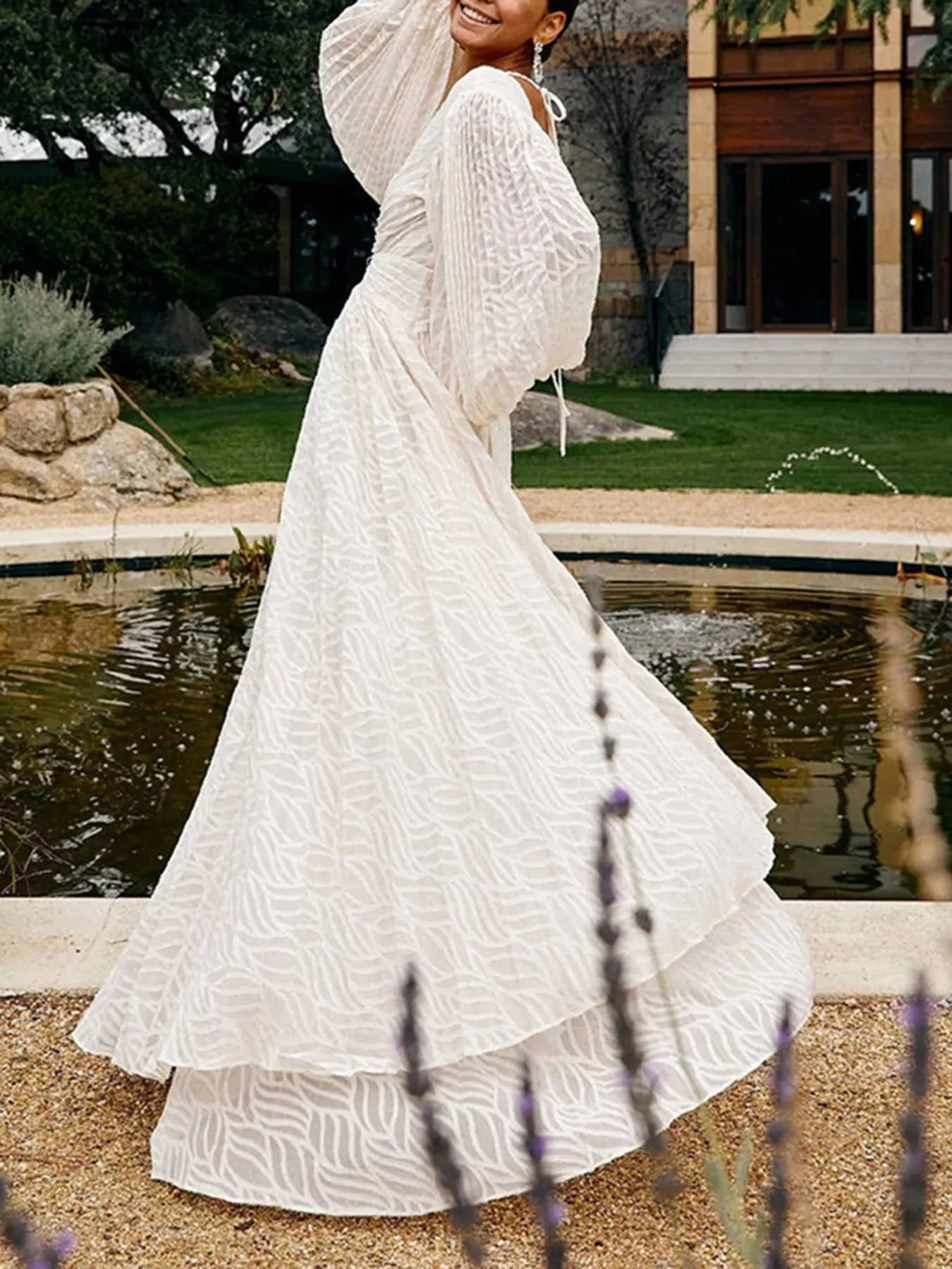 V-Neck Long Sleeve Maxi Dress - Girly Tea