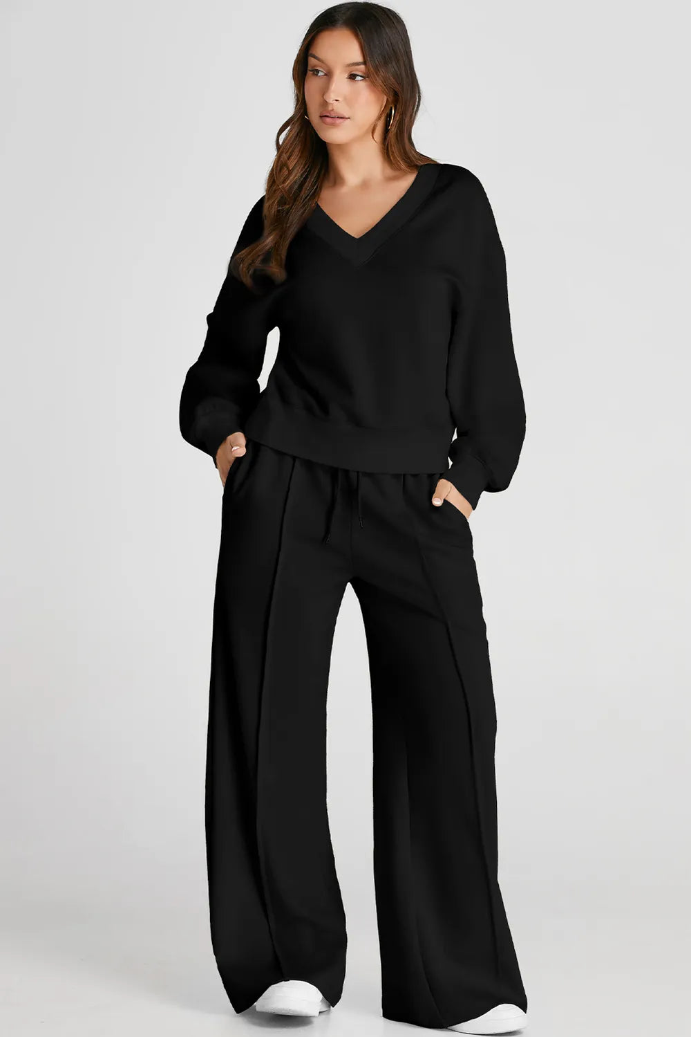 V-Neck Long Sleeve Top and Pants Active Set - Girly Tea