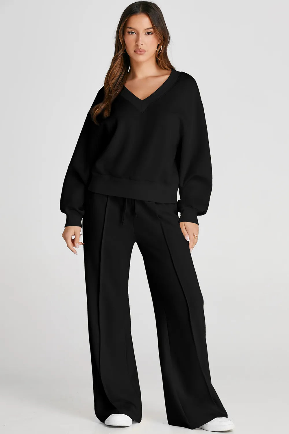 V-Neck Long Sleeve Top and Pants Active Set - Girly Tea