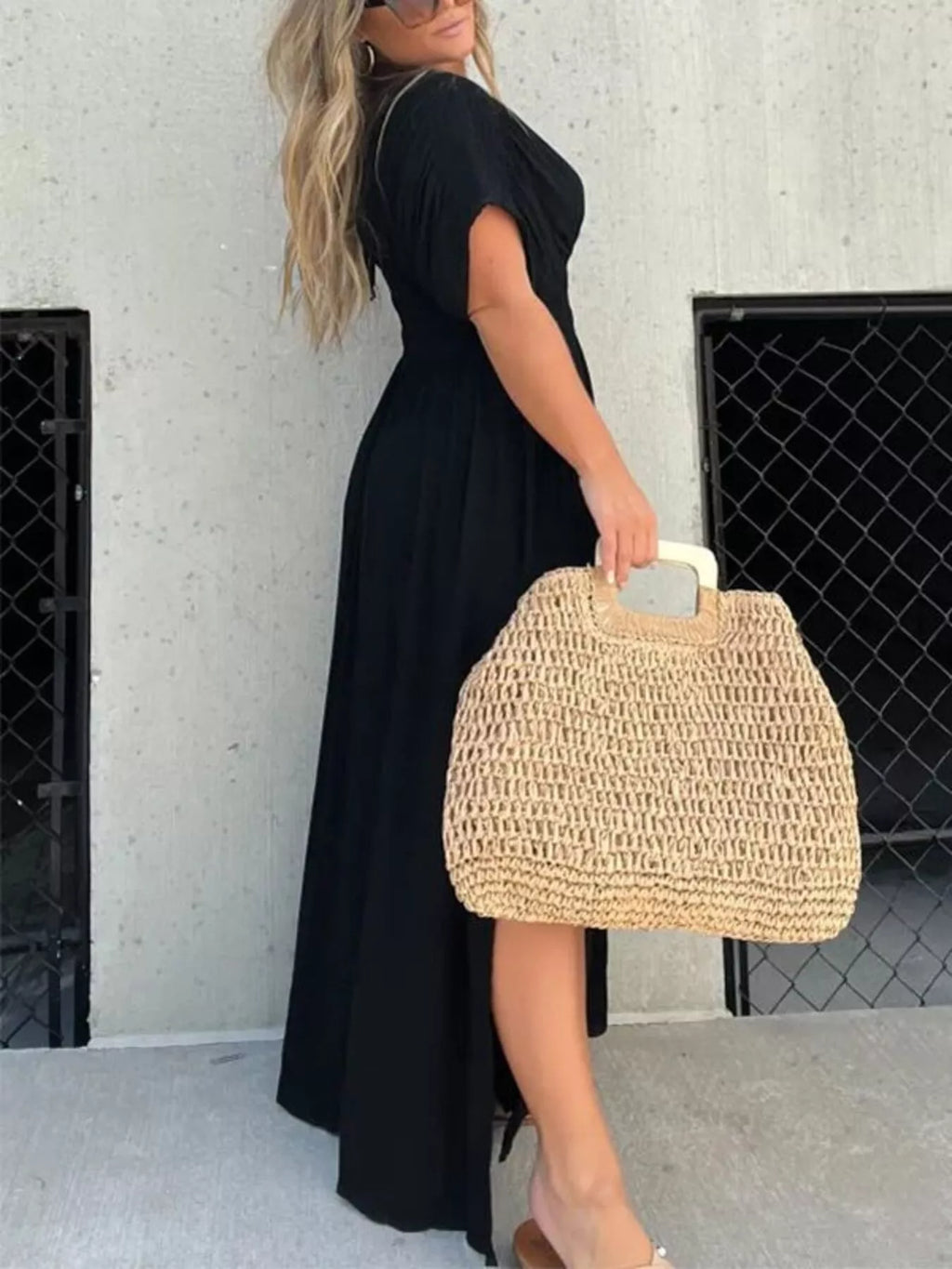 Full Size Slit V-Neck Smocked Waist Maxi Dress Plus Size - Girly Tea