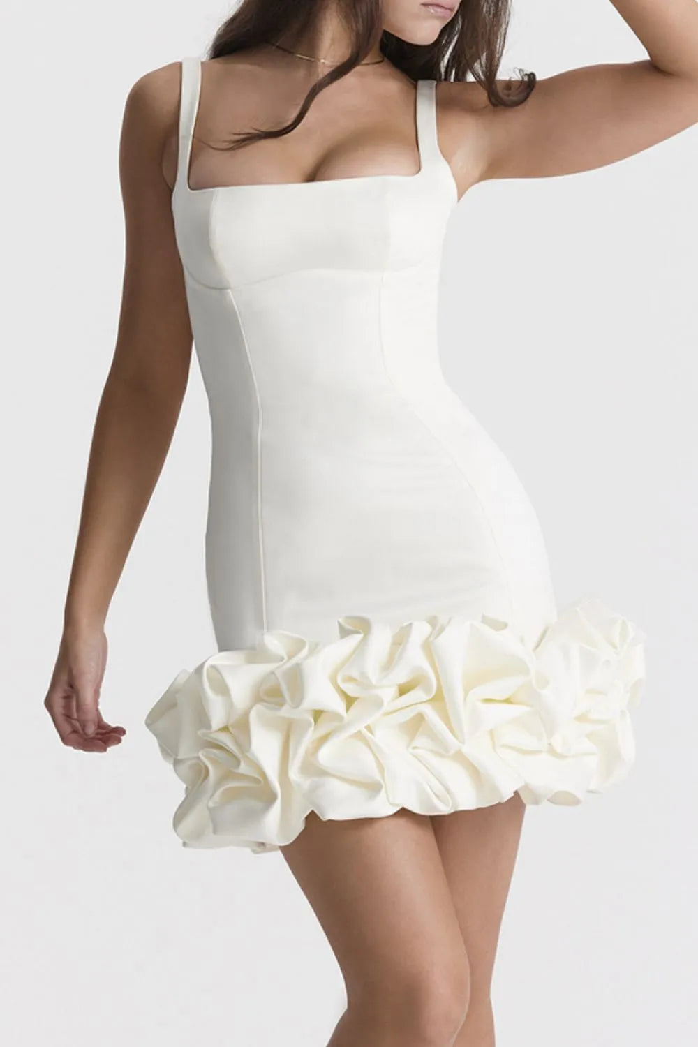 Ruched Square Neck Sleeve Mini Dress - Girly Tea