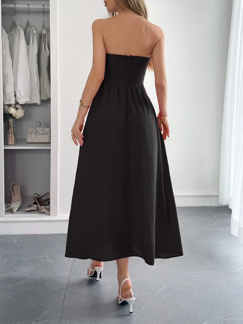Strapless A-Line Midi Dress with Pockets - Girly Tea