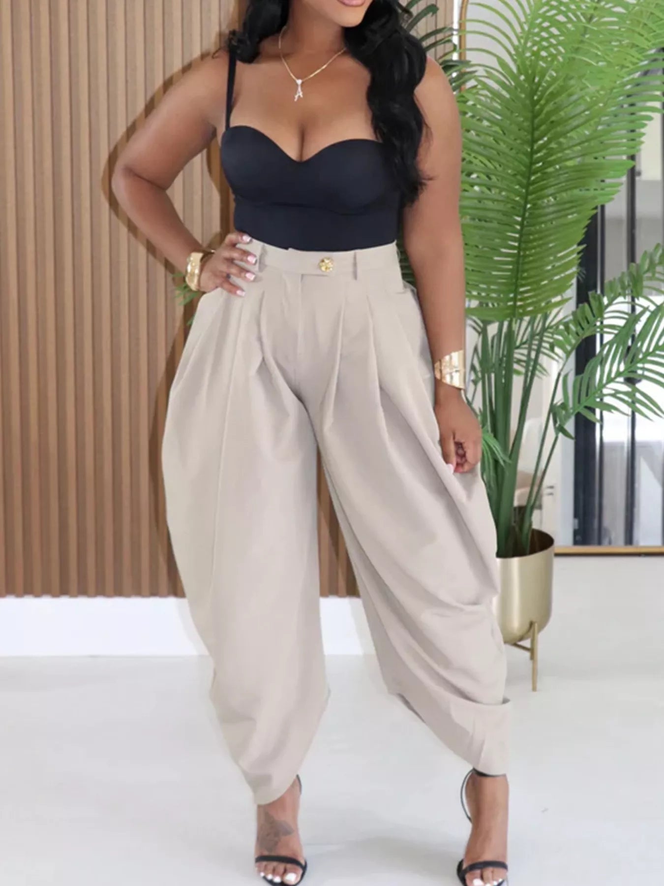 High-Waisted Wide Leg Pleated Pants - Girly Tea