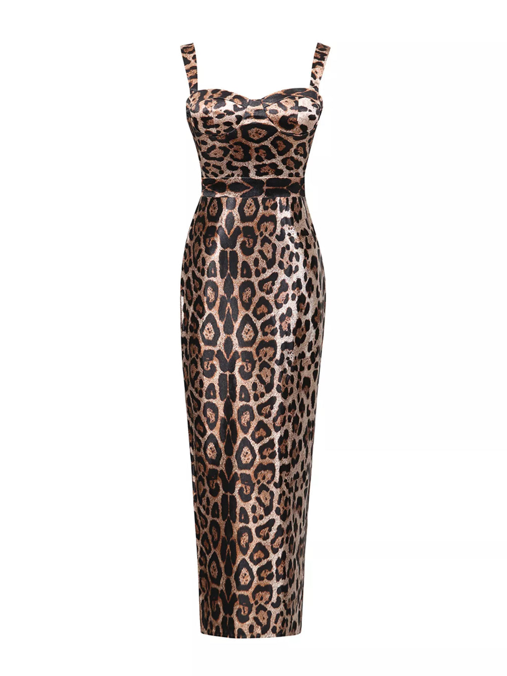 Leopard Print Bodycon Back Slit Midi Dress - Girly Tea