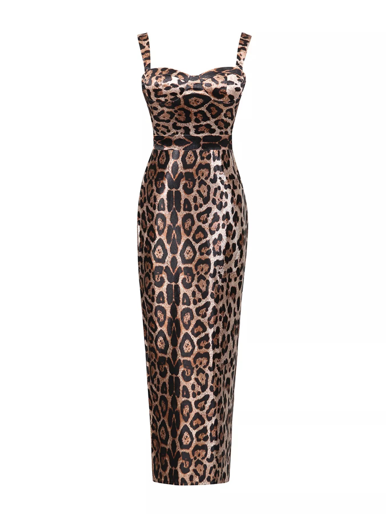 Leopard Print Bodycon Back Slit Midi Dress - Girly Tea