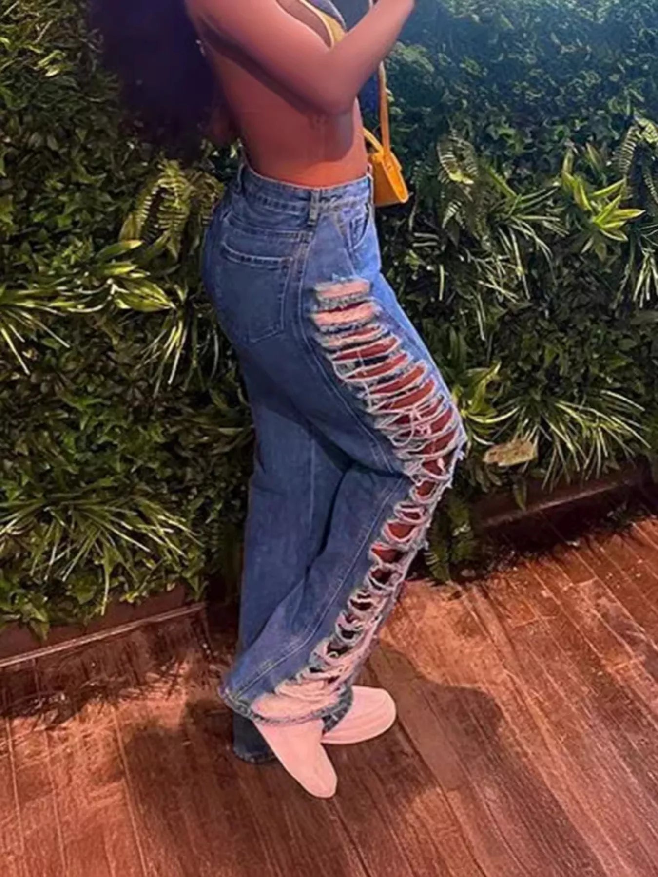 Side Distressed Jeans - Girly Tea