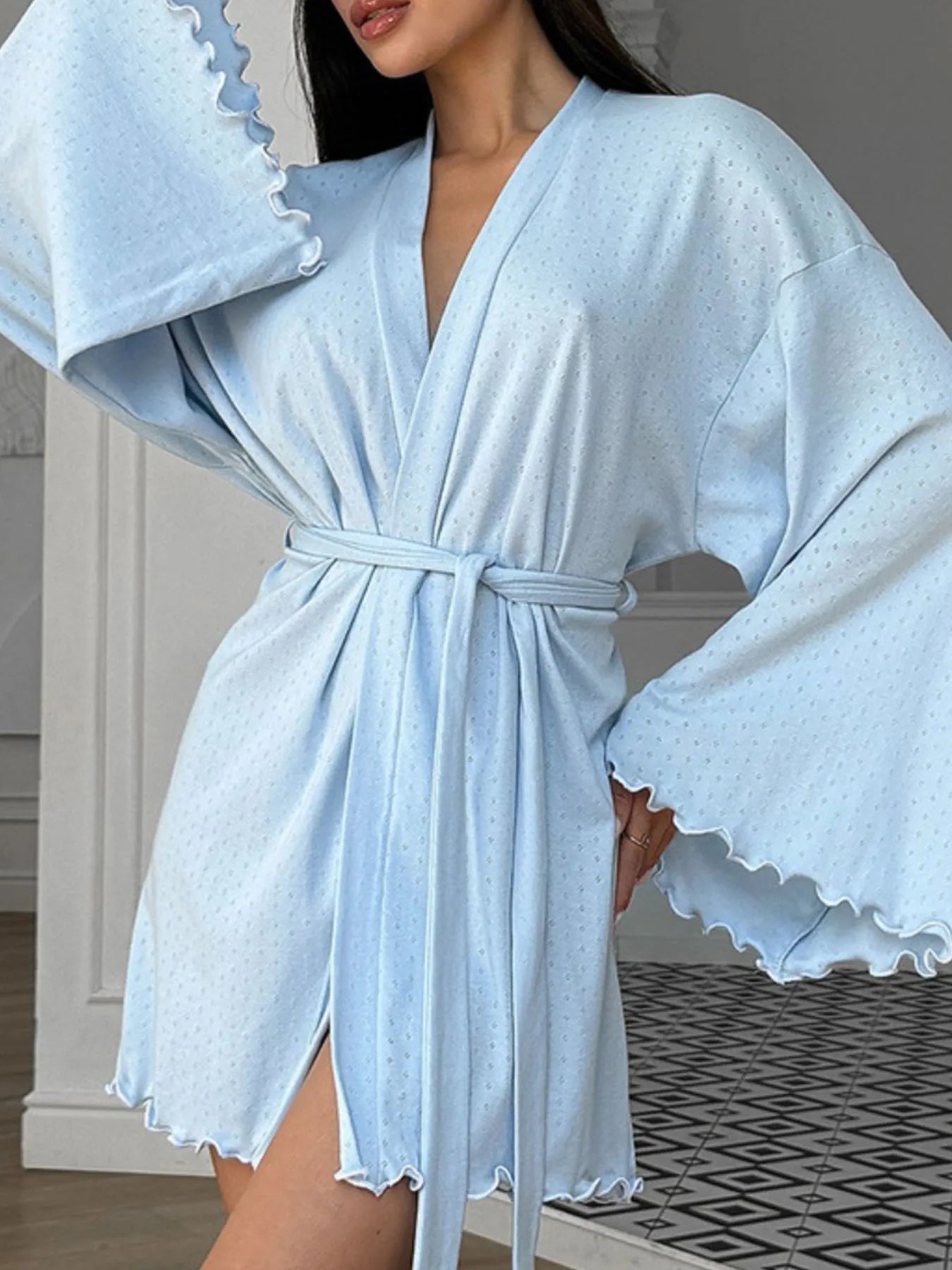 Tie Waist Kimono Sleeve Lounge Nightgown - Girly Tea