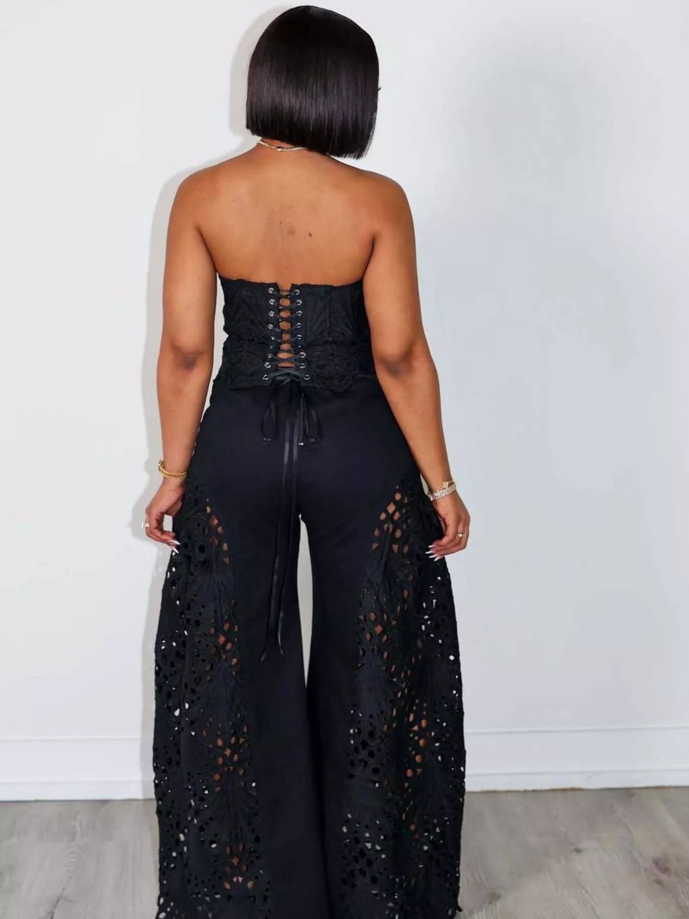 Cutout Tube Top and Wide Leg Pants Set - Girly Tea