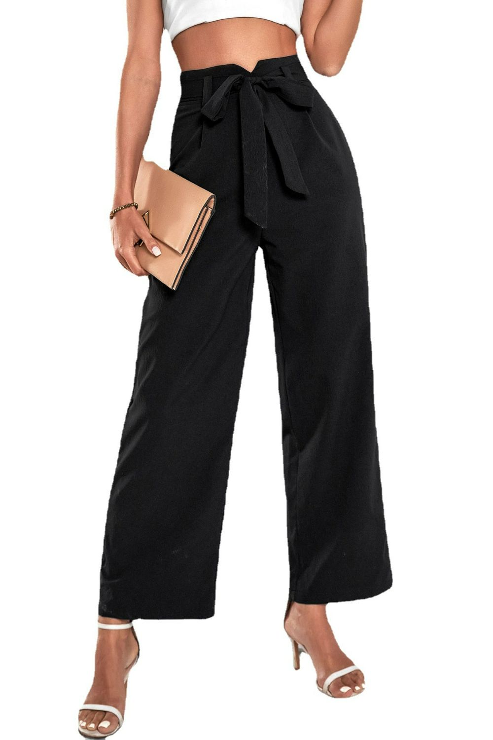 Perfee Belted High-Rise Wide Leg Pants - Girly Tea