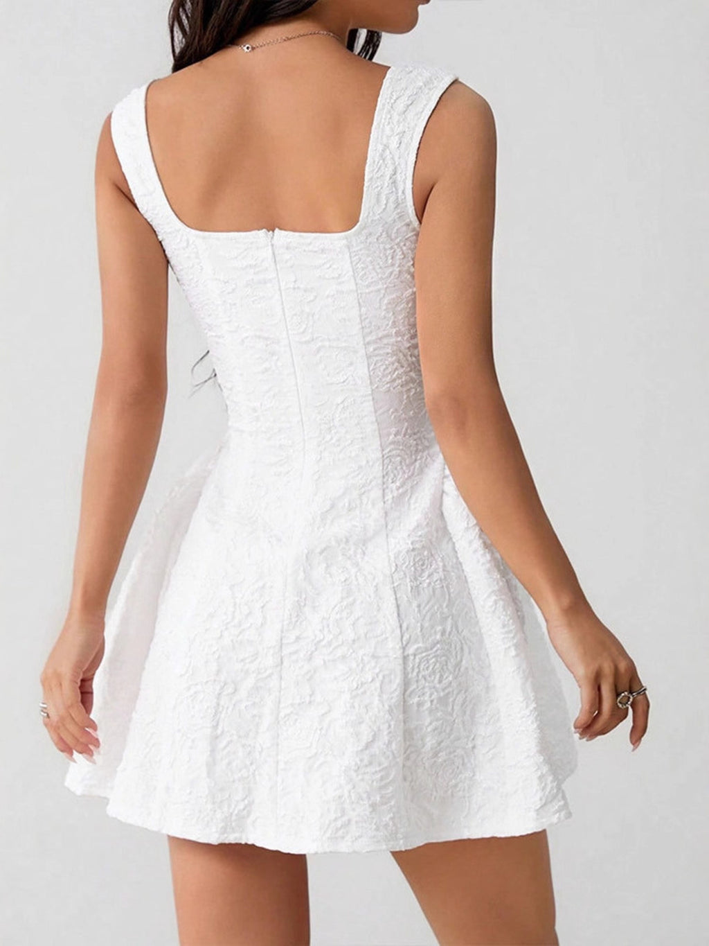 Textured Square Neck Mini Dress - Girly Tea