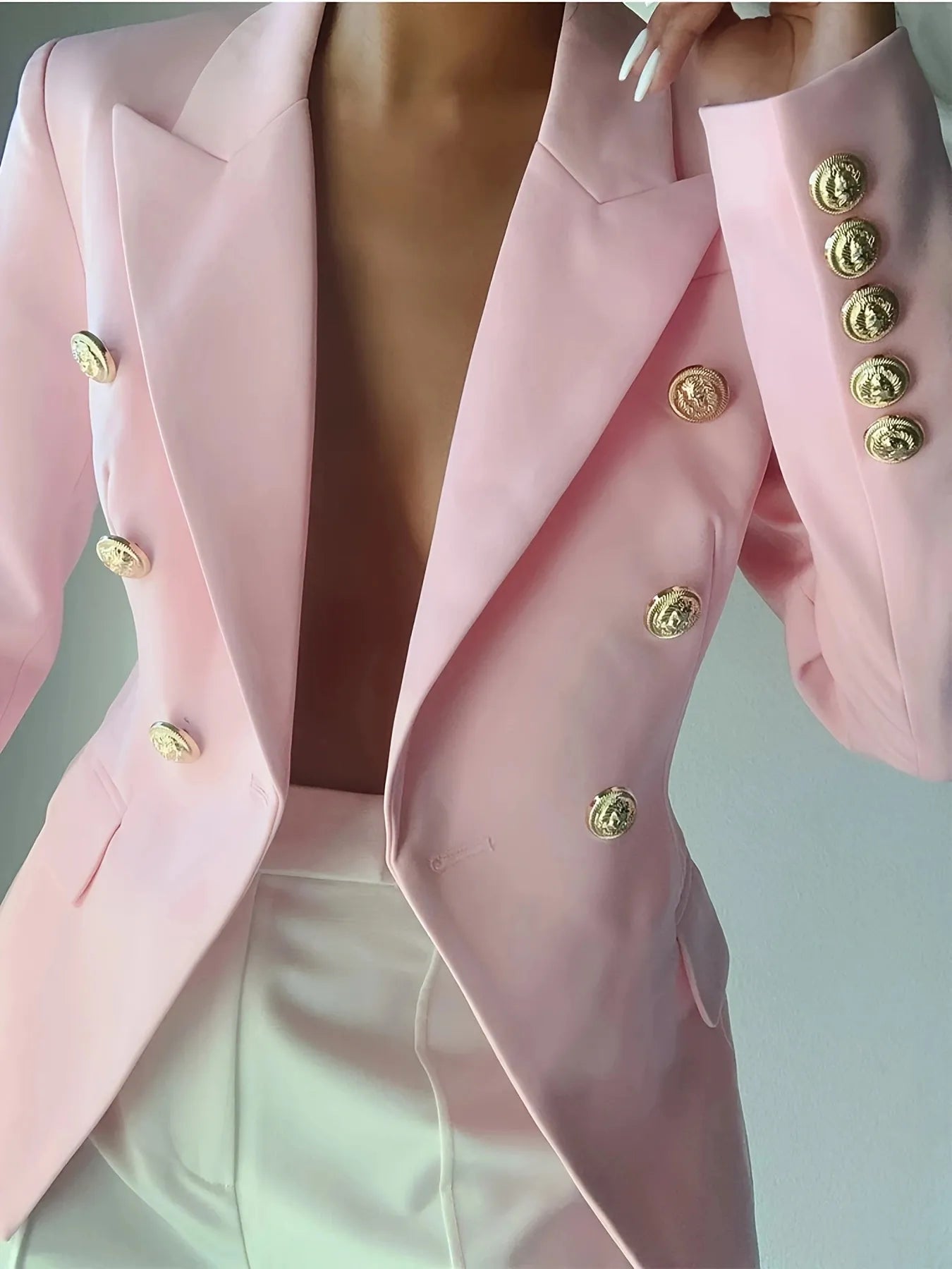 Decor Button Lapel Collar Blazer - Girly Tea