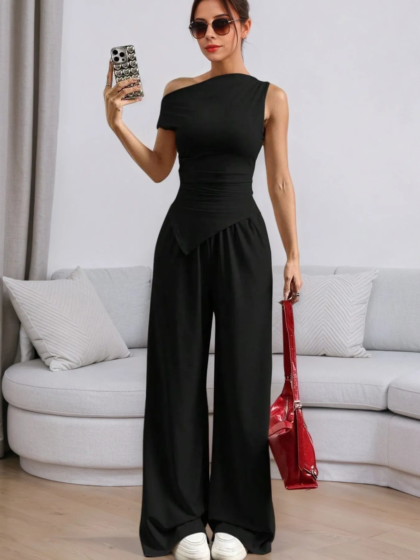 Single Shoulder Top and Pants Set - Girly Tea