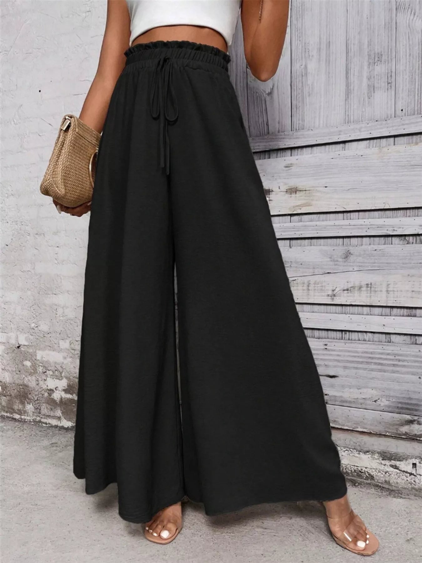 Frill Wide Leg Pants - Girly Tea