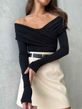 Off-Shoulder Ruched Long Sleeve Bodysuit