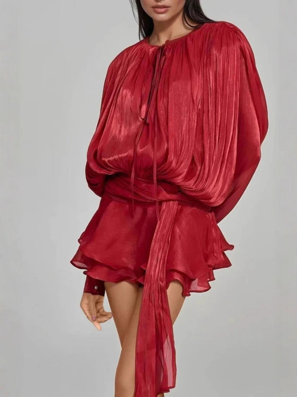 Tie Front Balloon Sleeve Top and Skirt Set - Girly Tea